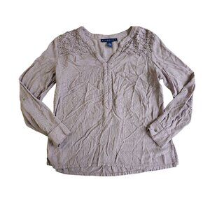 Bandolino Womens Long-Sleeve Pullover Pink White Striped Blouse Size M